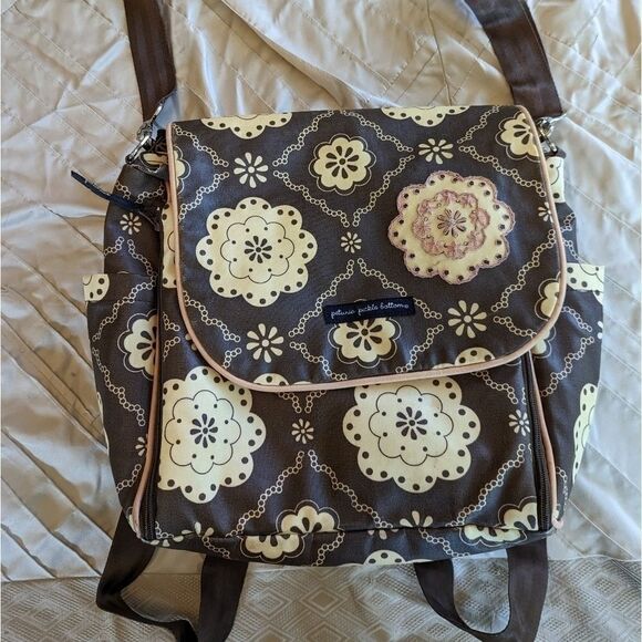Petunia pickle bottom floral canvas diaper bag backpack combo pink and brown - Picture 1 of 9